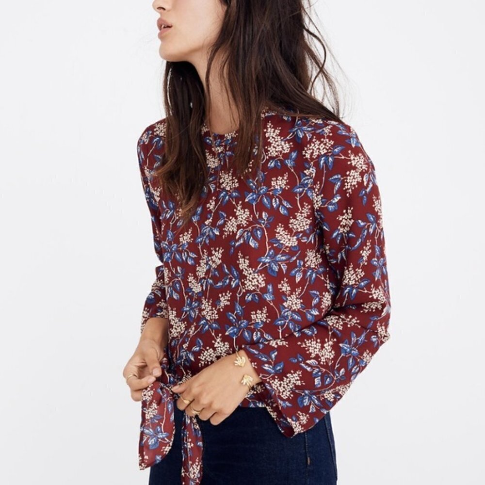 Madewell Bell-Sleeve Floral Top Blouse in Antique Flora XXS